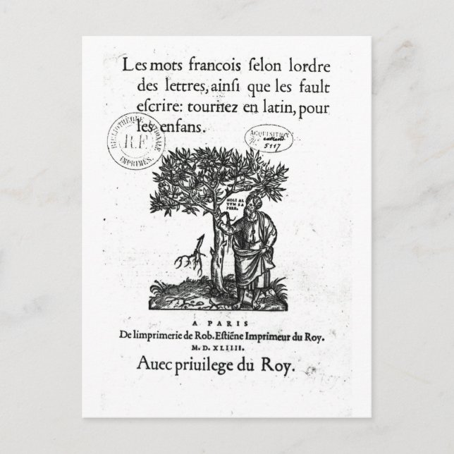 Titlepage of the first French-Latin dictionary Postcard (Front)