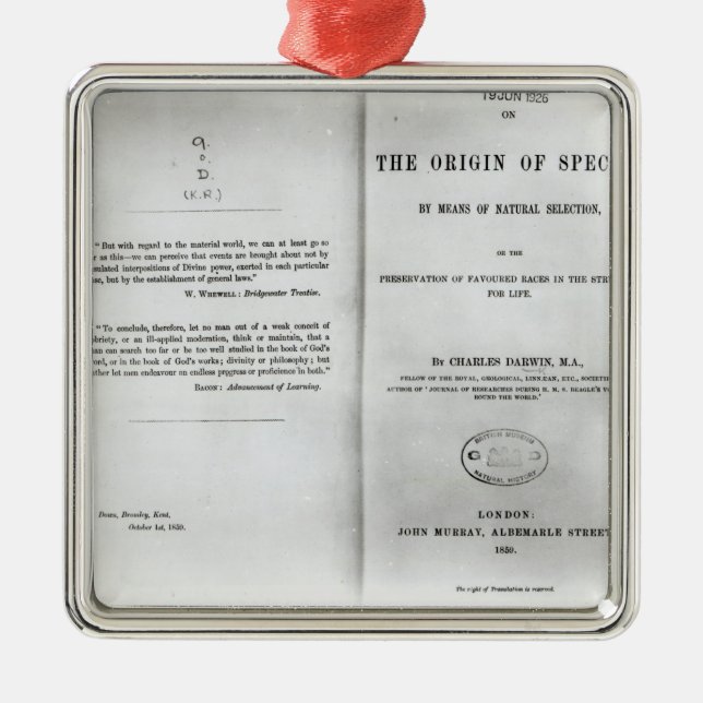 Titlepage to 'On the Origin of Species' Metal Ornament (Front)