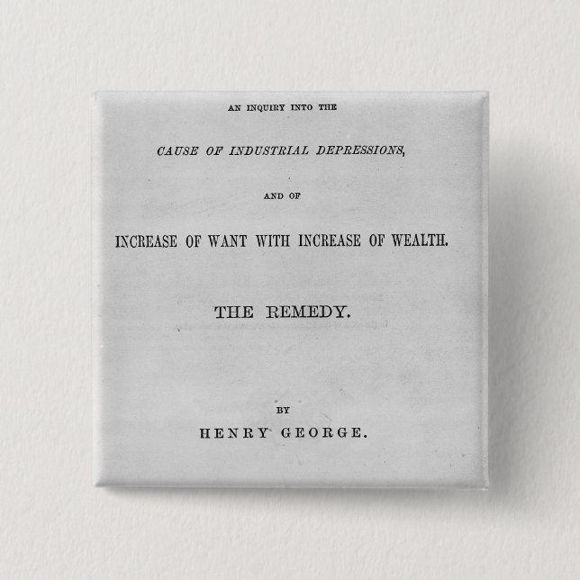 Titlepage to 'Progress and Poverty' 15 Cm Square Badge (Front)