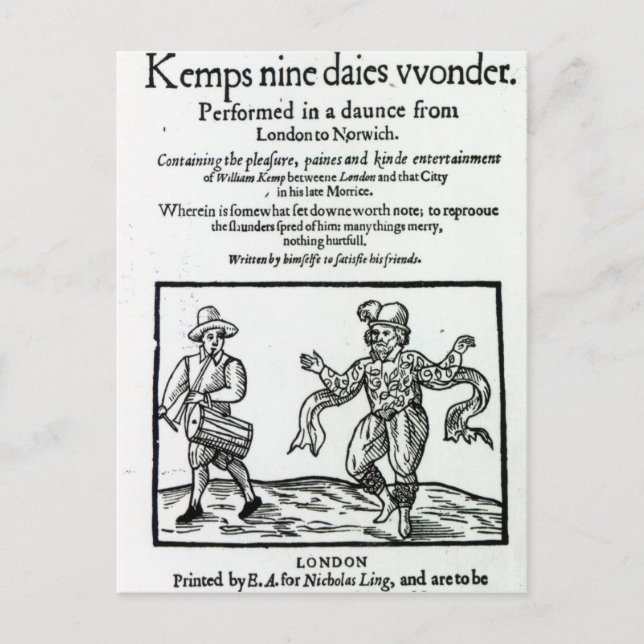 Titlepage to William Kemp's Postcard (Front)