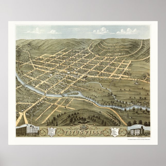Titusville, PA Panoramic Map - 1871 Poster (Front)