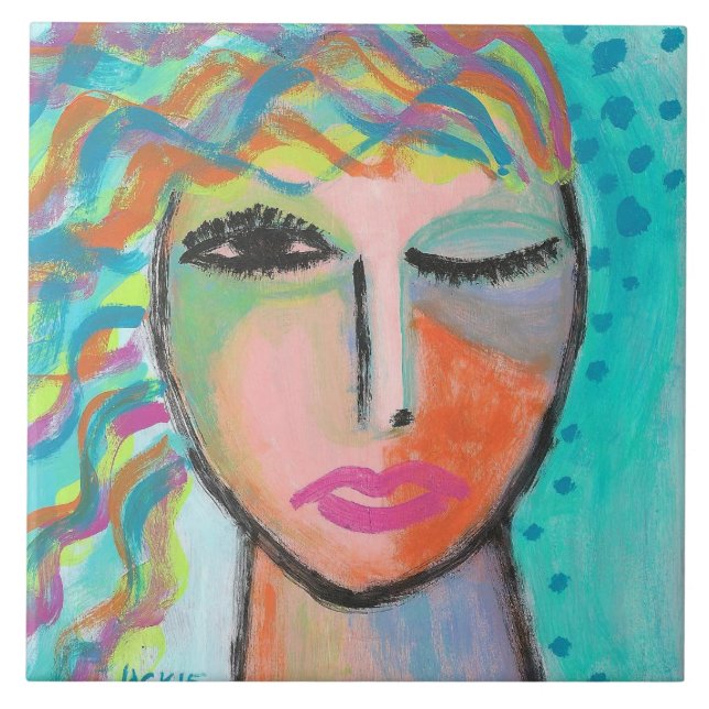 Tizzy Original Abstract Portrait of a Woman Ceramic Tile (Front)
