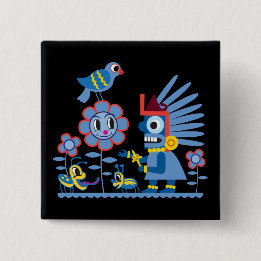Tlaloc's Happy Spring Flower Time. 15 Cm Square Badge