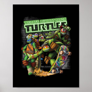 Tmnt Ninjas Neon Skateboarding Poster