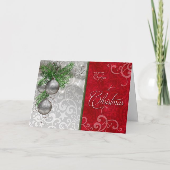 To a Valued Employee at Christmas Red and Silver Holiday Card (Front)