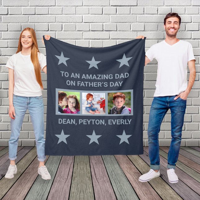 To an Amazing Dad Custom Photos & Text Fleece Blan Blanket (Creator Uploaded)