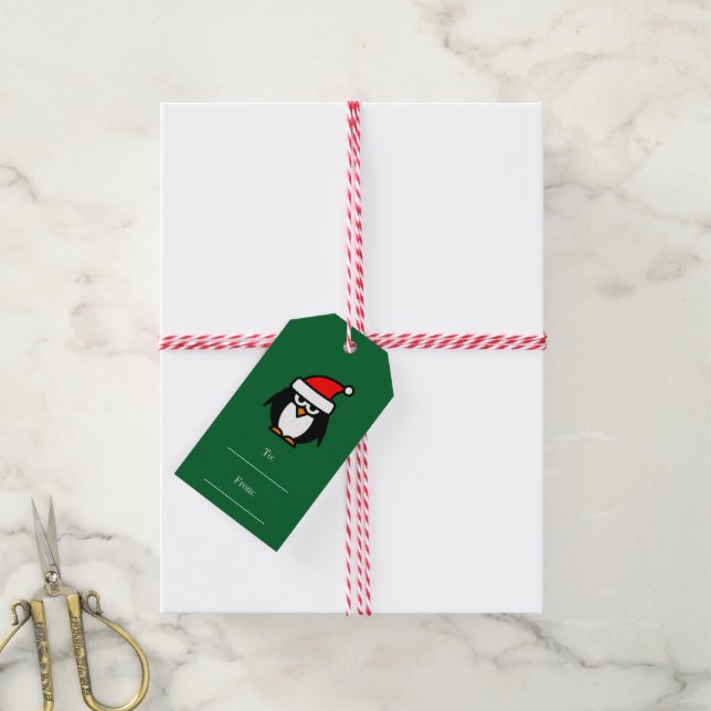 To and from Christmas gift labels with penguin (With Twine)