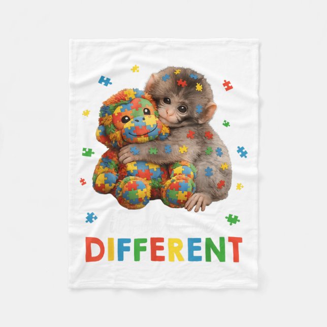 to Be Different Autism Awareness Monkey Punch Fleece Blanket (Front)