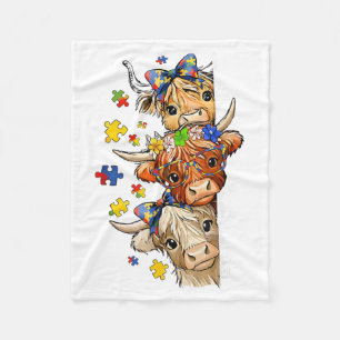 to Be Different Highland Cow Puzzle Autism Fleece Blanket
