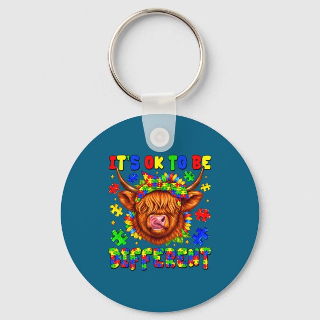 To be different highland cow puzzle autism key ring (Front)