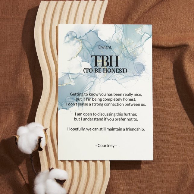 To Be Honest (TBH) Blue Breakup Card (Honesty is the best policy with this stylish breakup card.)