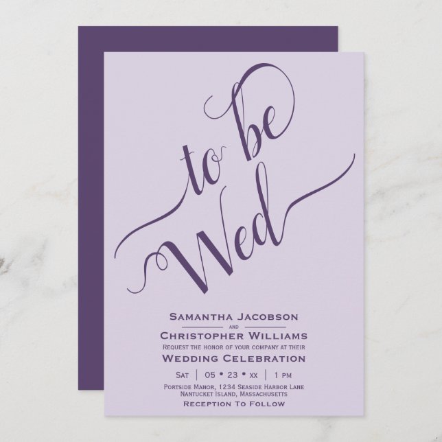 To Be Wed Elegant Calligraphy Purple Wedding Invitation (Front/Back)