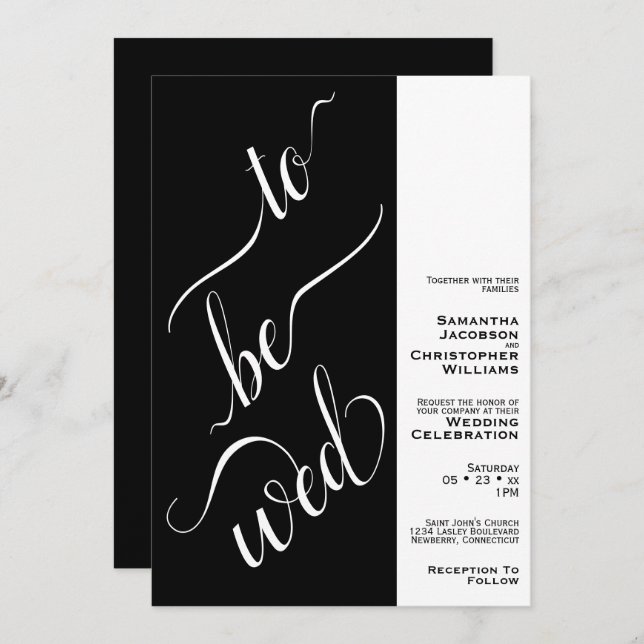 To Be Wed Modern Minimal Black & White Wedding Invitation (Front/Back)