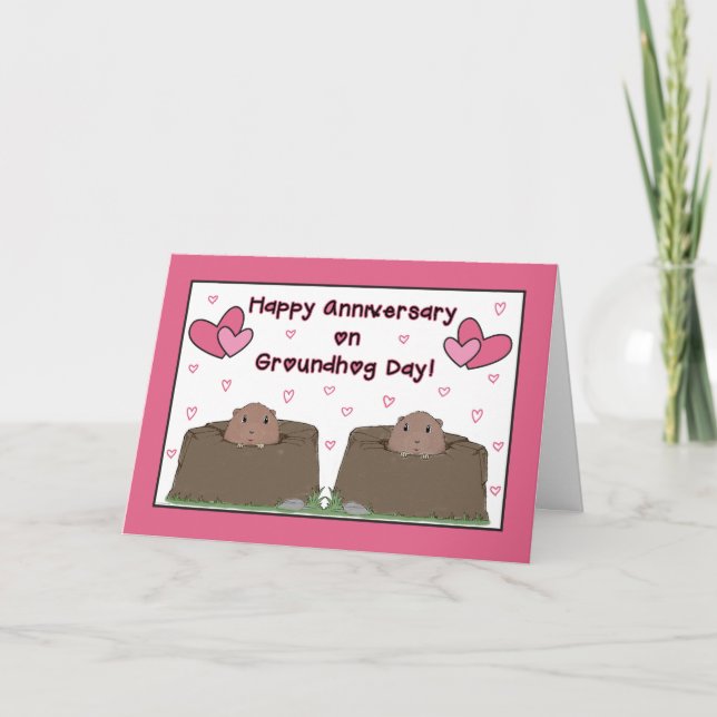 To Couple, Happy Anniversary on Groundhog Day Card (Front)