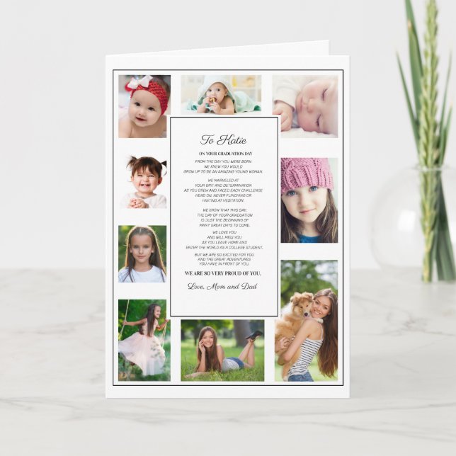 To Daughter Graduation Day White Modern 9 Photo Card (Front)