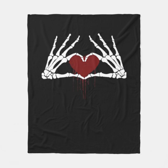 To Death  - Skeleton Heart Hands Fleece Blanket (Front)