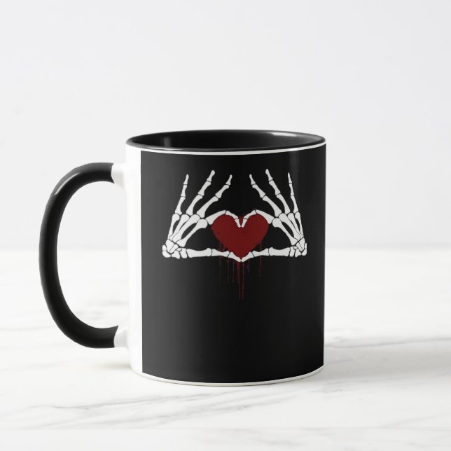 To Death Skeleton Heart Hands Style Mug (Left)