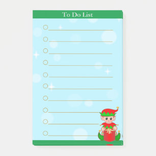 To Do List and cute Christmas elf on light blue Post-it Notes