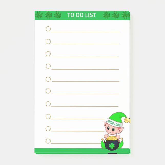 To Do List and cute green elf with gold coins Post-it Notes (Front)