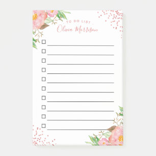 To Do List - Blush Pink Floral Confetti Dots Post-it Notes