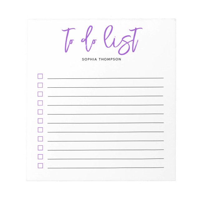 To Do List Brush Script Purple Notepad (Front)