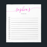 To Do List Chic Script Bright Pink Notepad<br><div class="desc">Simple To Do List with your name and chic script.</div>