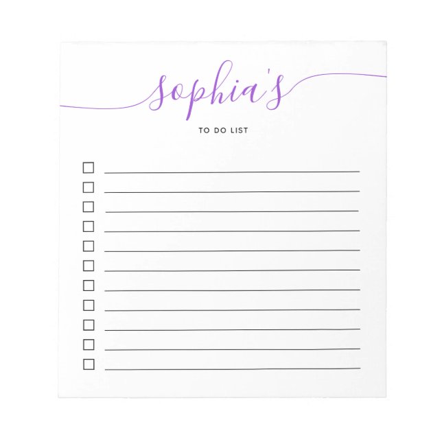 To Do List Chic Script Purple Notepad (Front)