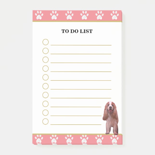 To Do List & Cocker Spaniel Dog with Paw Pattern Post-it Notes (Front)