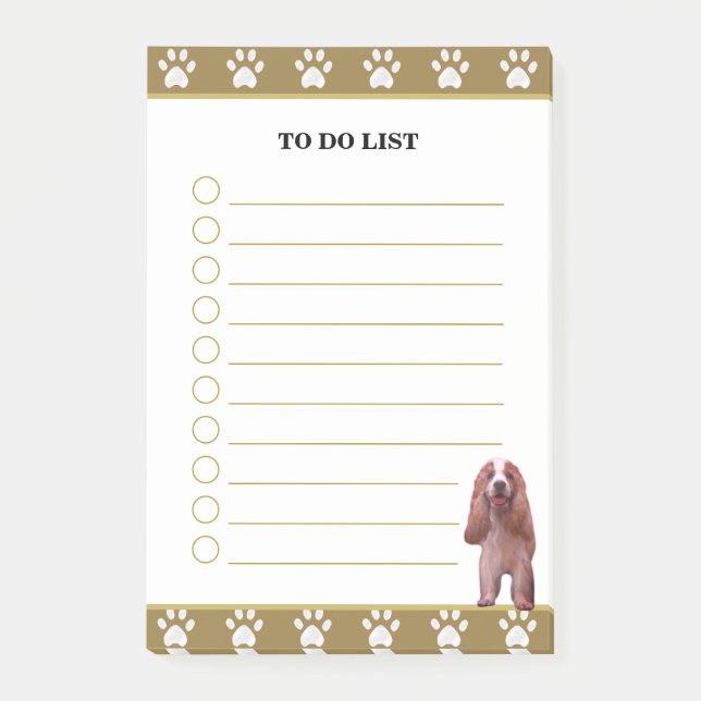 To Do List & Cocker Spaniel Dog with Paw Pattern Post-it Notes (Front)