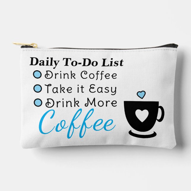 To-do list coffee lovers white blue accessory pouch (Front)