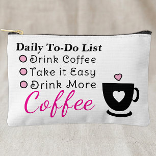 To-do list coffee lovers white pink accessory pouch