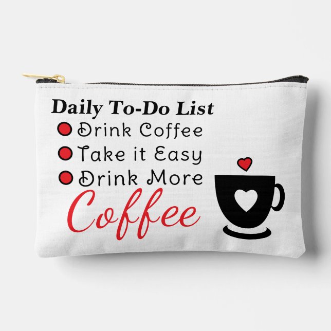 To-do list coffee lovers white red accessory pouch (Front)