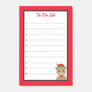 To Do List Cute Bear Elf on Red & White Lined Post-it Notes