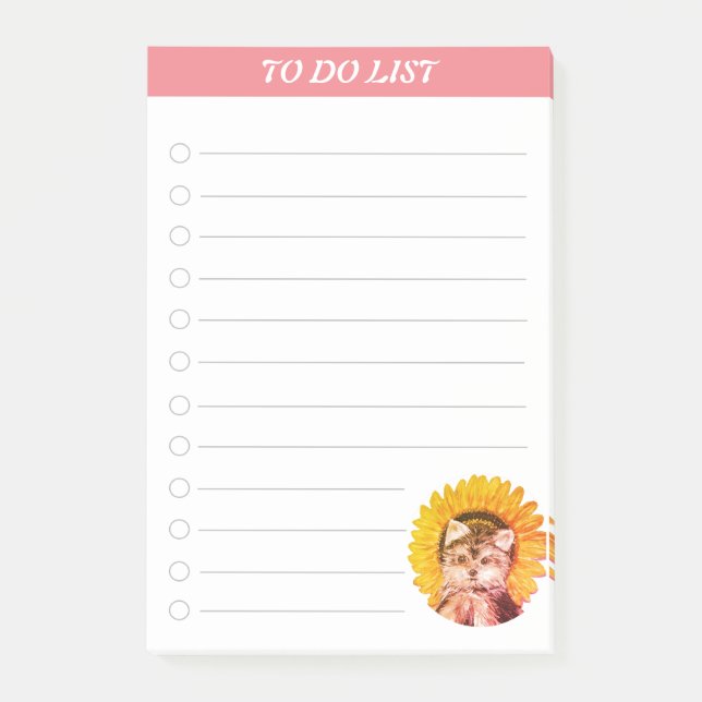 To Do List & Cute Dog with Sunflower Post-it Notes (Front)