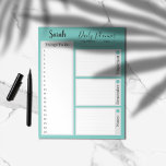 To do list daily planner reminders teal  notepad<br><div class="desc">Personalised name Daily planner with to do list,  notes,  important things to do,  and date and top priority. Very functional and boosts productivity. It is minimalist and modern design,  elegant and simple.</div>