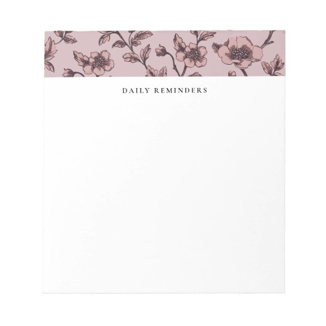 To Do List Dusty Mauve Elegant Floral Pattern  Notepad (Front)