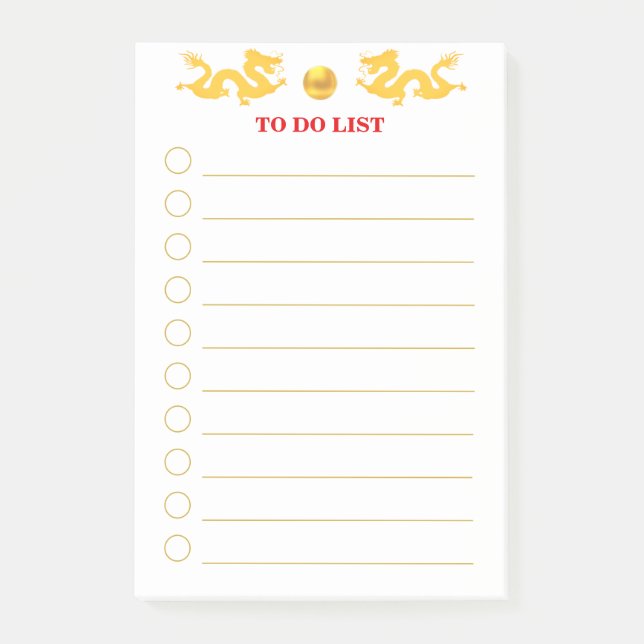 To Do List  golden dragons on white Post-it Notes (Front)