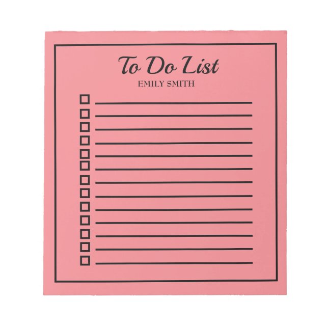 To Do List Lined Checkboxes Pink Black Notepad (Front)