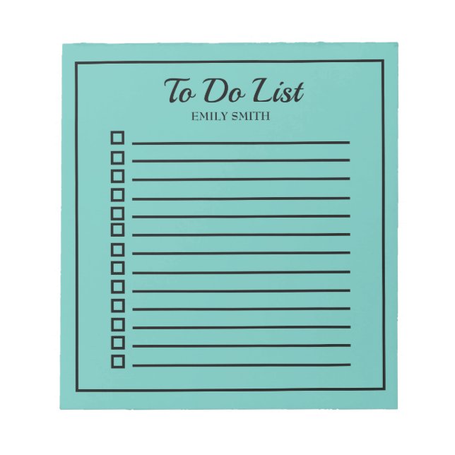 To Do List Lined Checkboxes Teal Black Notepad (Front)