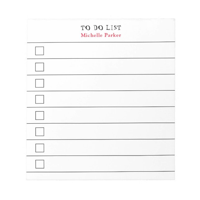 TO DO LIST Minimalist Modern Lined Check Boxes Notepad (Front)