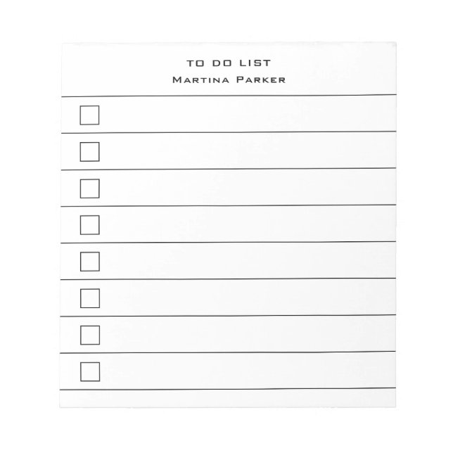 TO DO LIST Minimalist Modern Lined Check Boxes Notepad (Front)