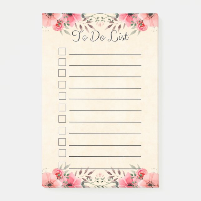 To Do List Modern Calligraphy Floral Art Agenda Post-it Notes (Front)