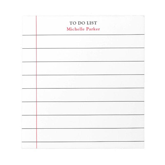 TO DO LIST Plain Minimalist Modern Lined Paper Notepad (Front)