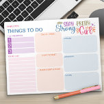 To Do List Positive Colourful Daily Planner Notepad<br><div class="desc">Colourful, Editable and Personalised! This to do list and daily planner has a positive quote "stay strong pretty girl" and a pretty colour palette of purple pink orange blue and green. All the section titles are editable so you can organise your things to do in the way that works for...</div>