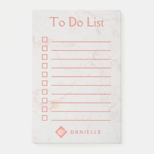 To Do List Rose Gold Marble Girly Pink Monogram Post-it Notes