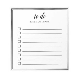To Do Personalised with Border Black White Notepad