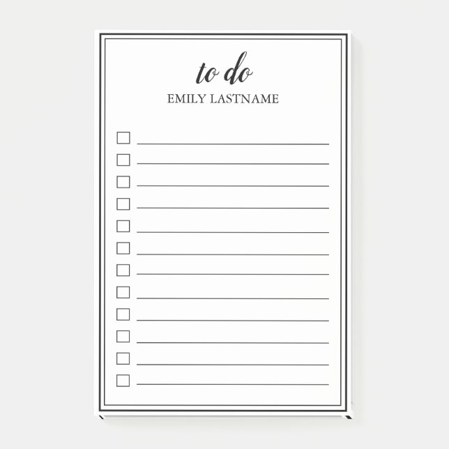 To Do Personalized Black and White Post-It Notes (Front)
