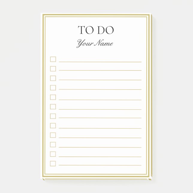 To Do Personalized Gold Black White Notes (Front)