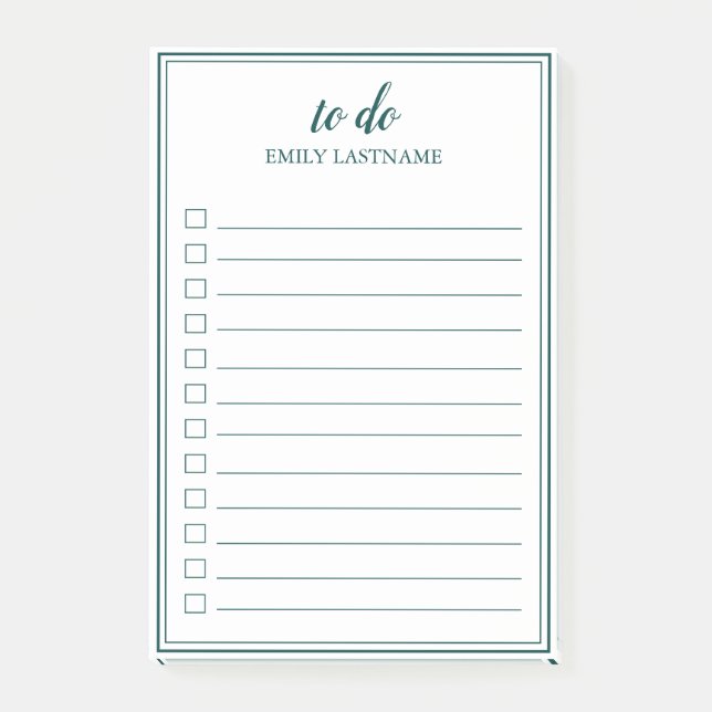 To Do Personalized Teal Green Border Notes (Front)