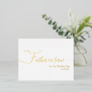To Father In Law On My Wedding Day Elegant Script Foil Holiday Postcard